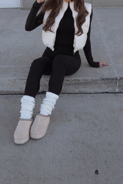 Cream Cropped Pleather Puffer Vest