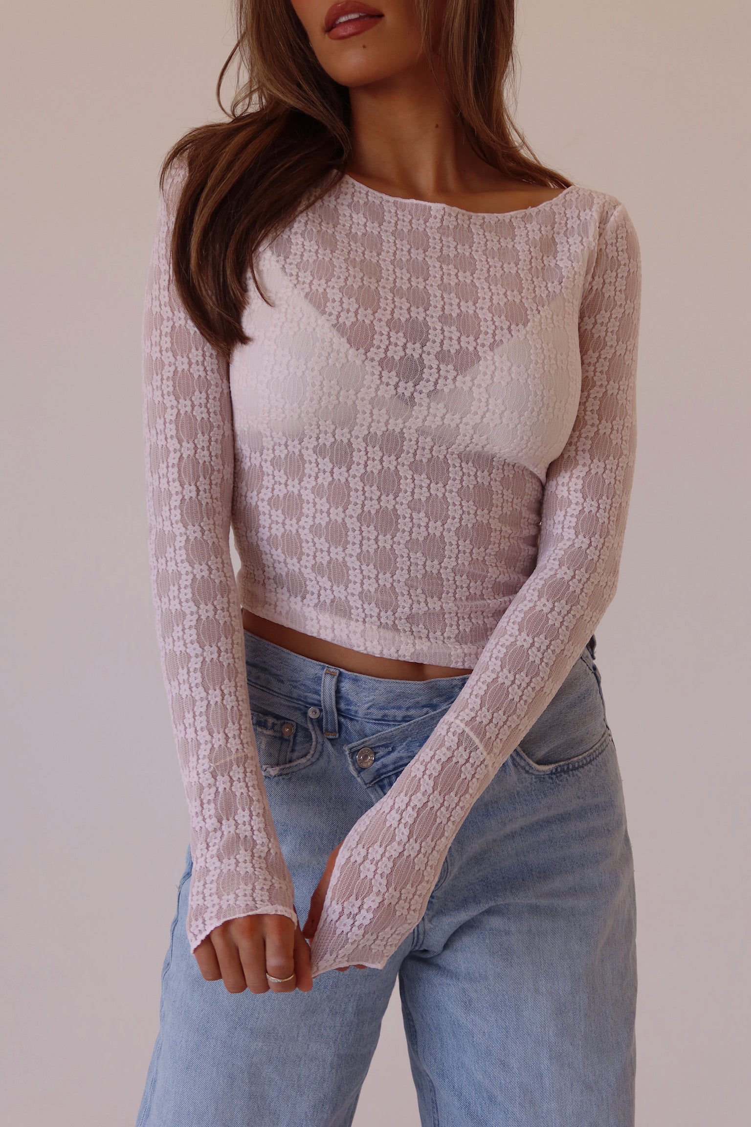 Olivia Lace Sheer Long Sleeve Top