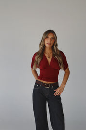 Ronnie Short Sleeve Burgundy Top