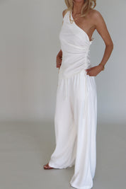 Inez Linen One Shoulder Top in Ivory