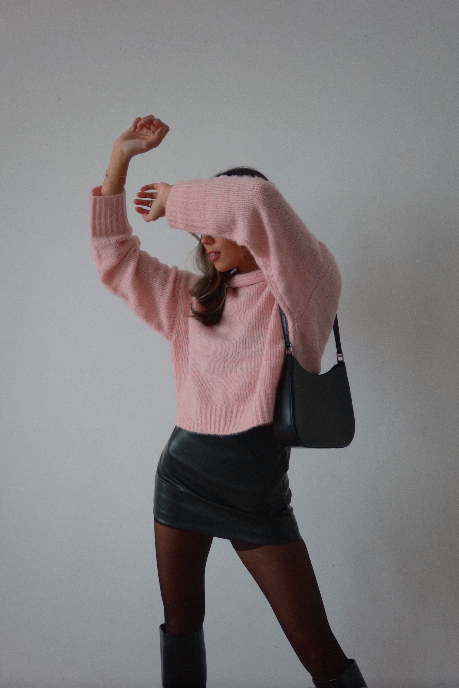 Tenley Textured Turtleneck In Blush