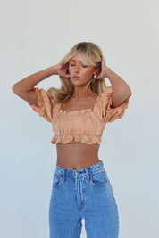 Millie Tangerine Puff Sleeve Crop Top