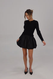 Lane Long Sleeve Knit Bubble Dress in Black