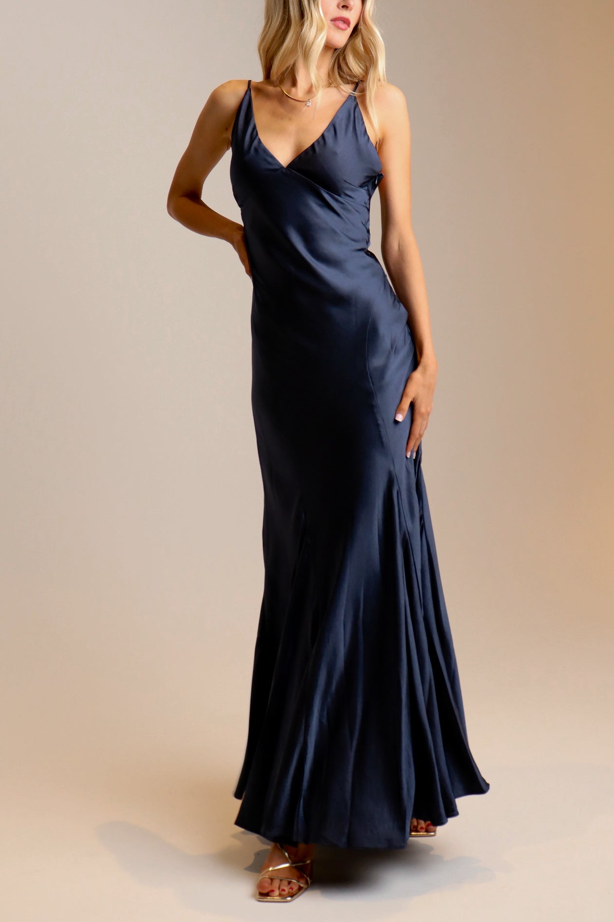 Nova Satin Maxi Dress In Navy