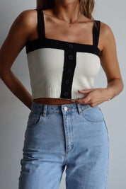 Color Block Cropped Button Up Tank