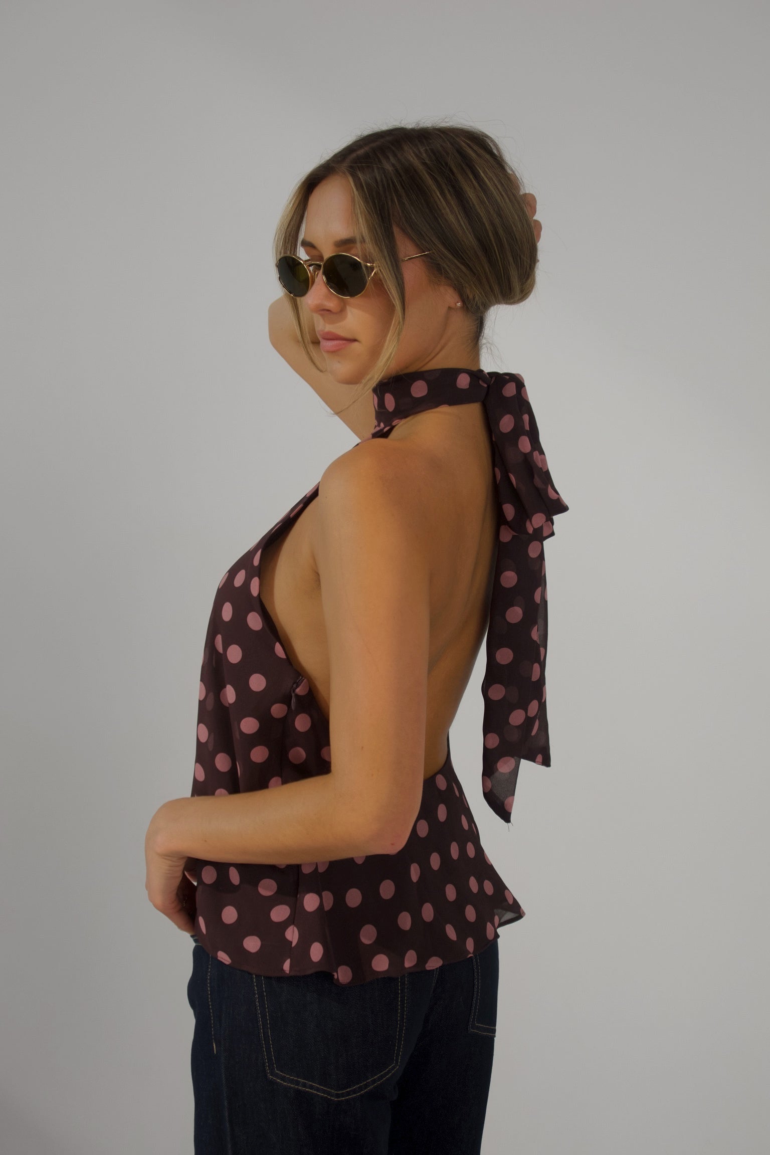 Polina Pink Polka Dot Halter Top