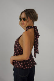 Polina Pink Polka Dot Halter Top