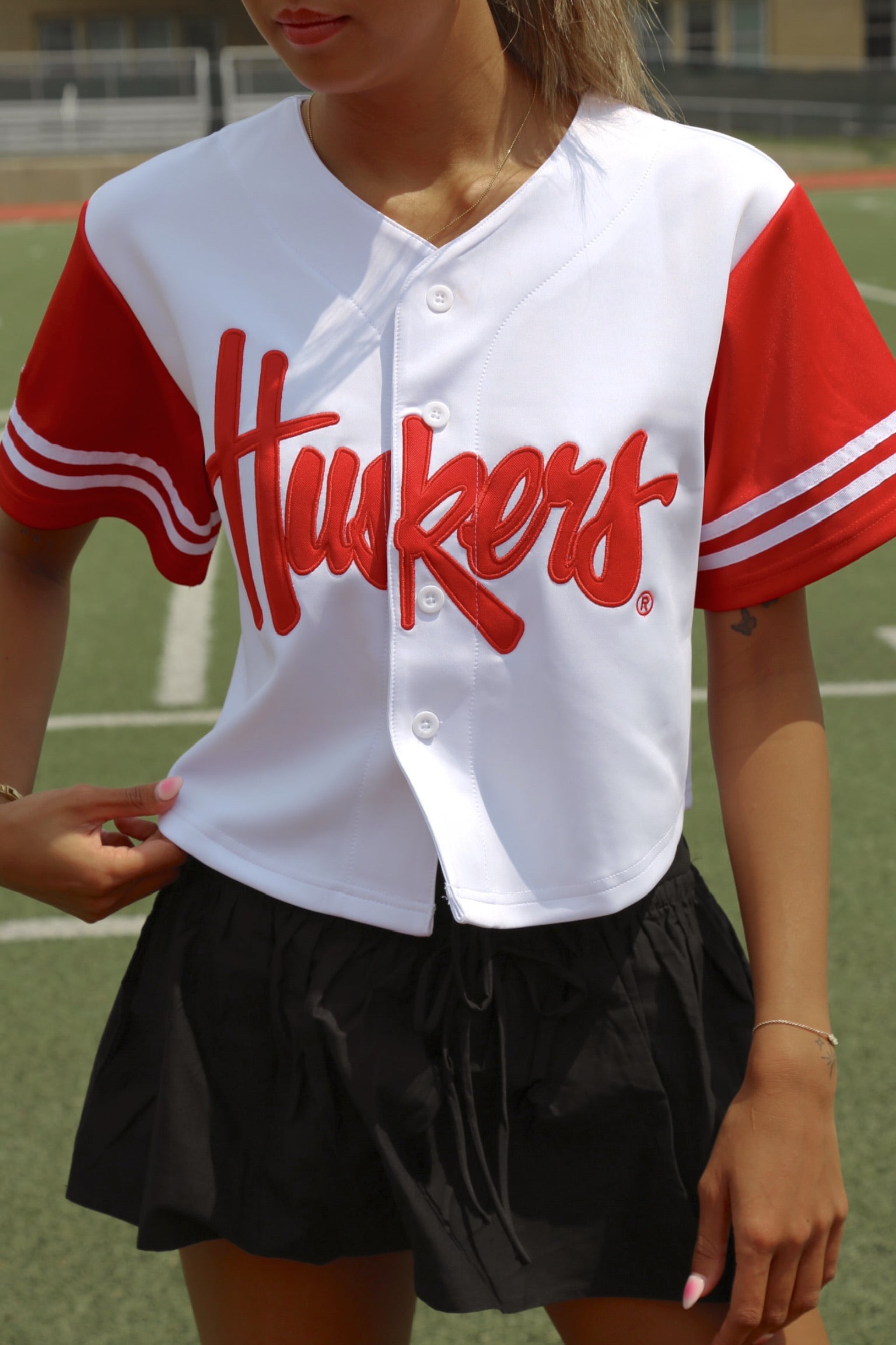 Huskers Cropped Baseball Jersey In White