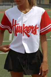 Huskers Cropped Baseball Jersey In White