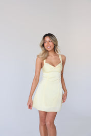Lyra Satin Mini Dress in Yellow