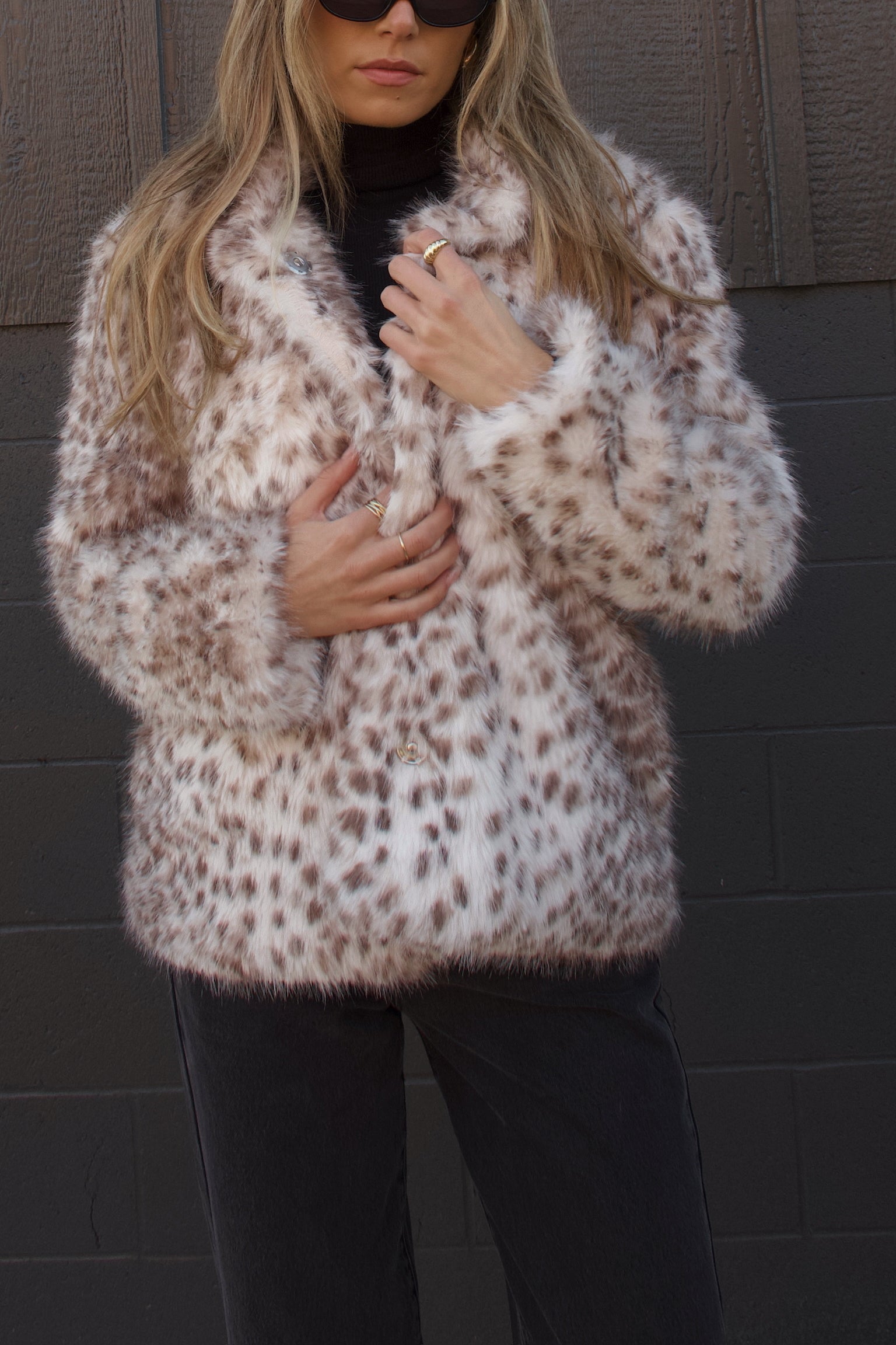 Snow Leopard Faux Fur Jacket