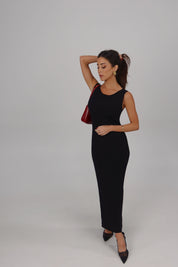 Payton Rib Knitted Midi Dress in Black