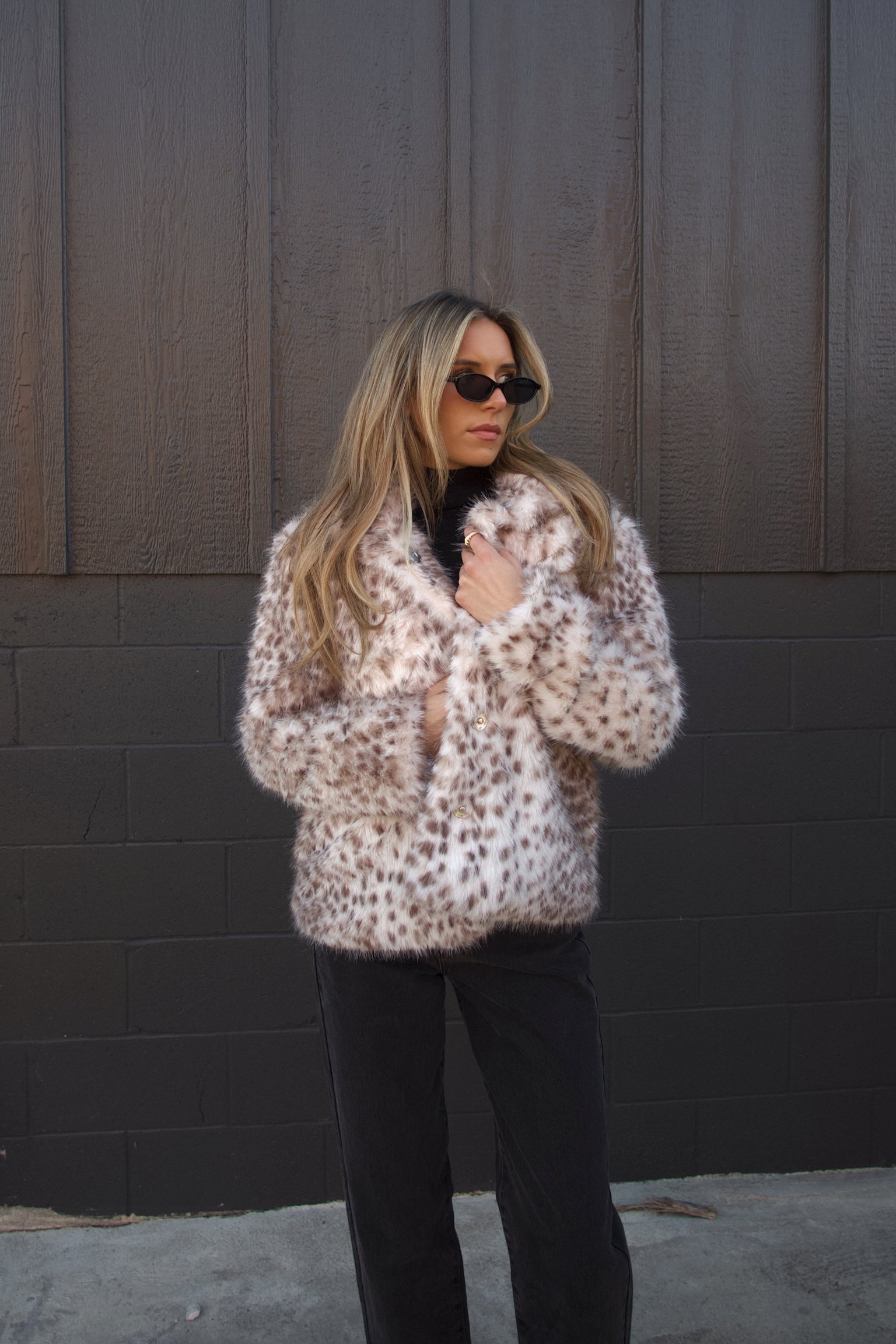 Snow Leopard Faux Fur Jacket