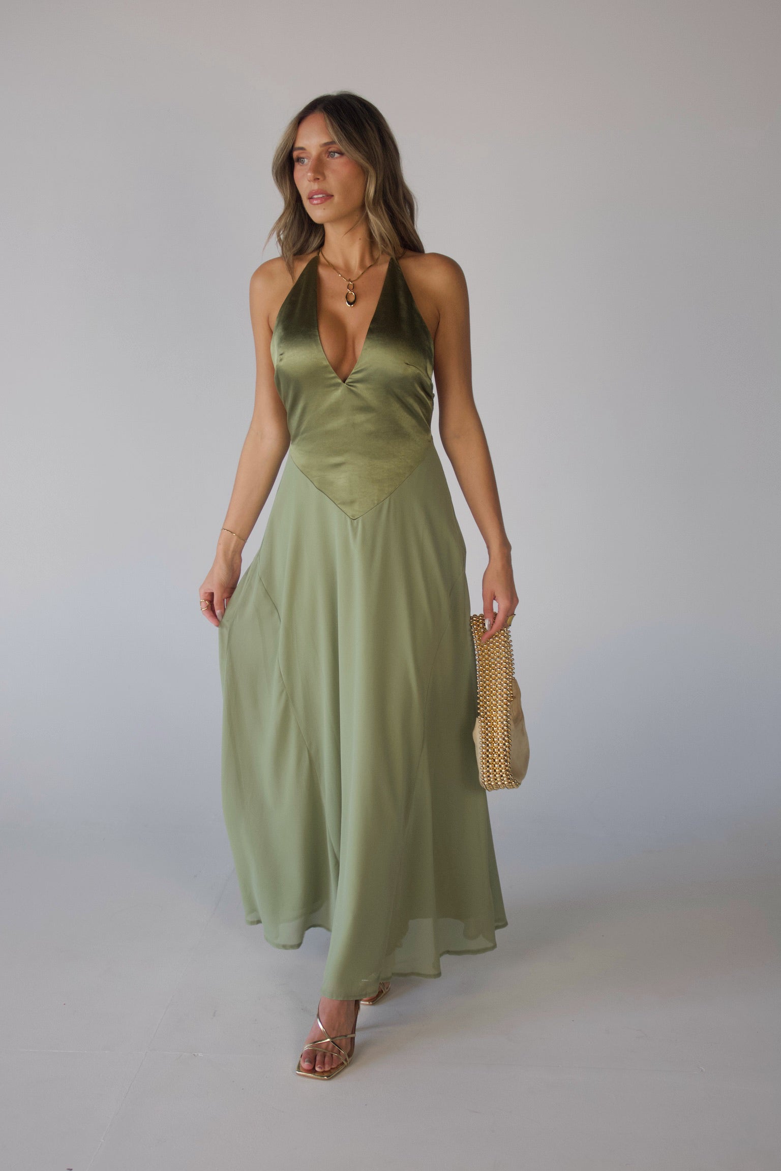 Giada Contrast Maxi Dress in Olive