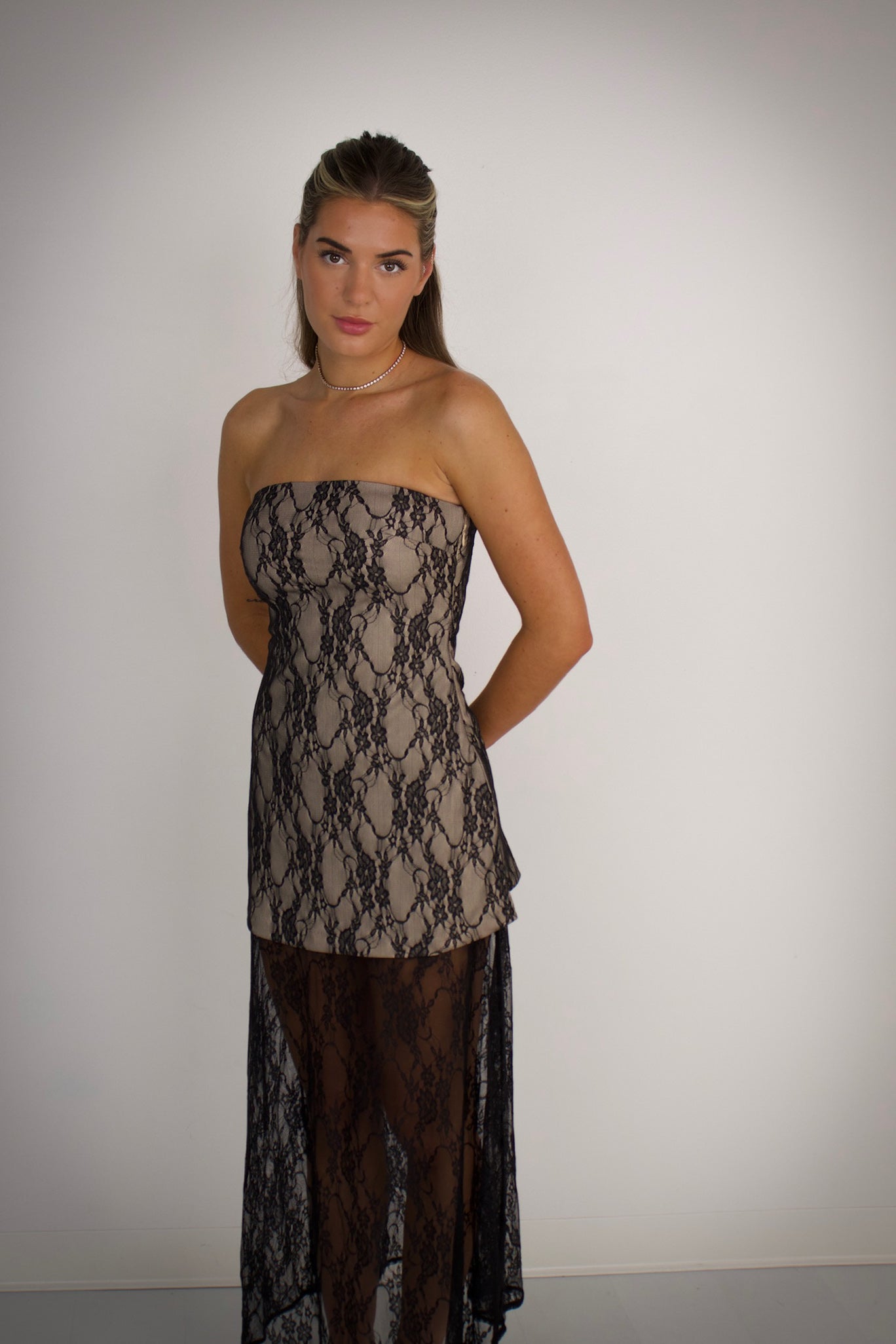 Brielle Lace Strapless Maxi Dress