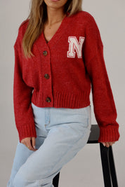 Nebraska Chenille Crop Cardigan In Red