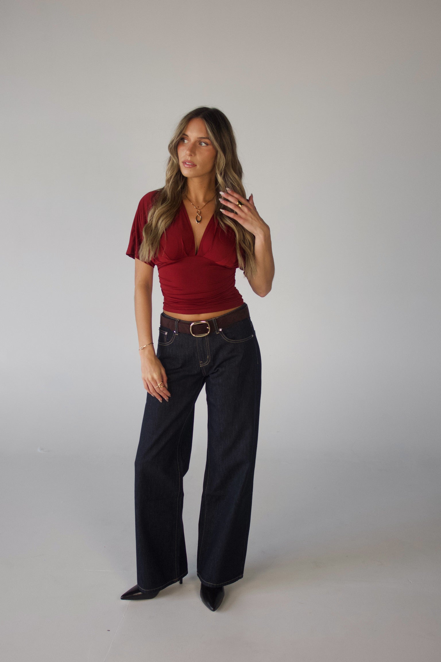 Ronnie Short Sleeve Burgundy Top