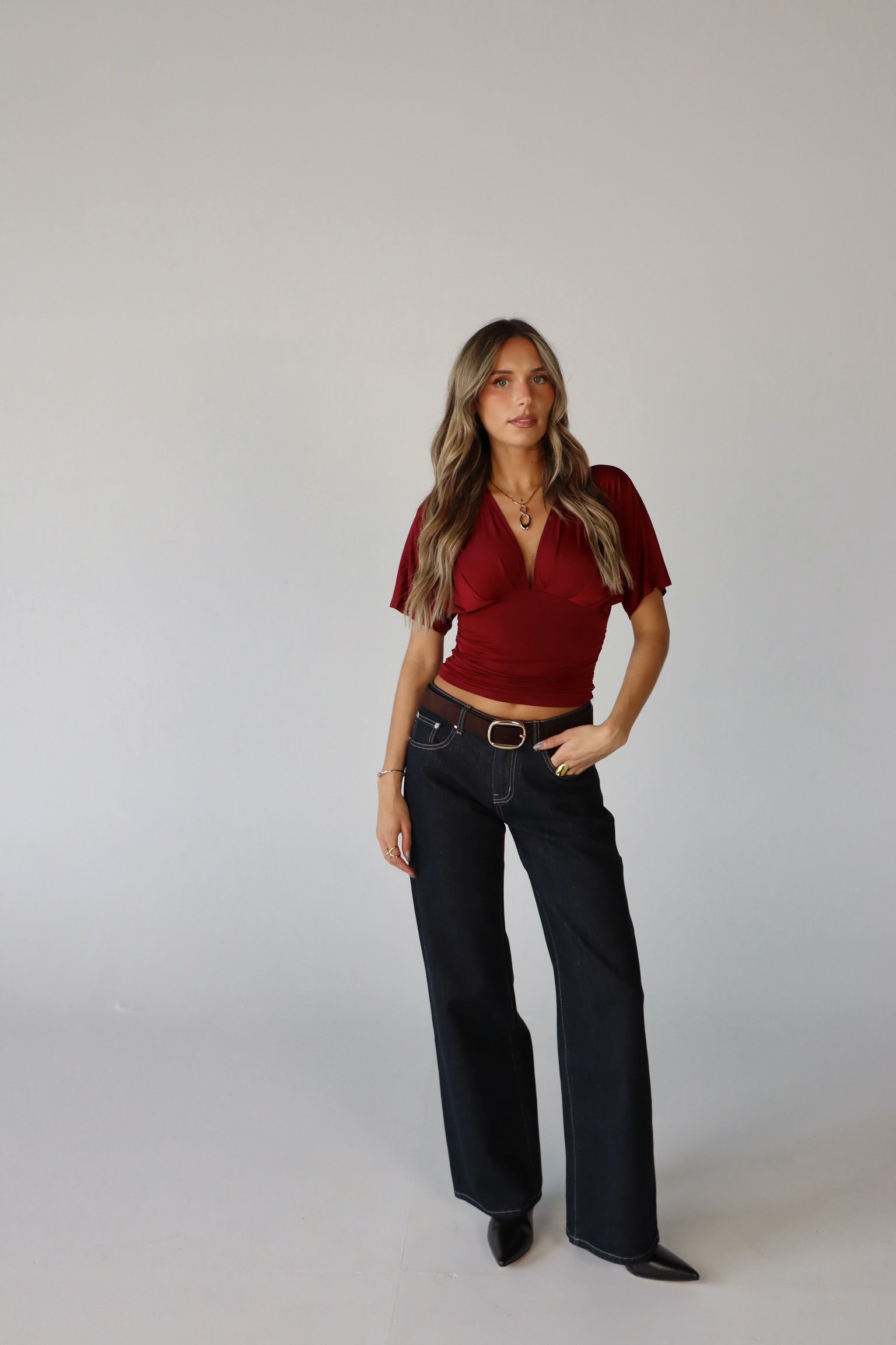 Ronnie Short Sleeve Burgundy Top
