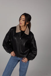 Callie Sherpa Collar Leather Jacket