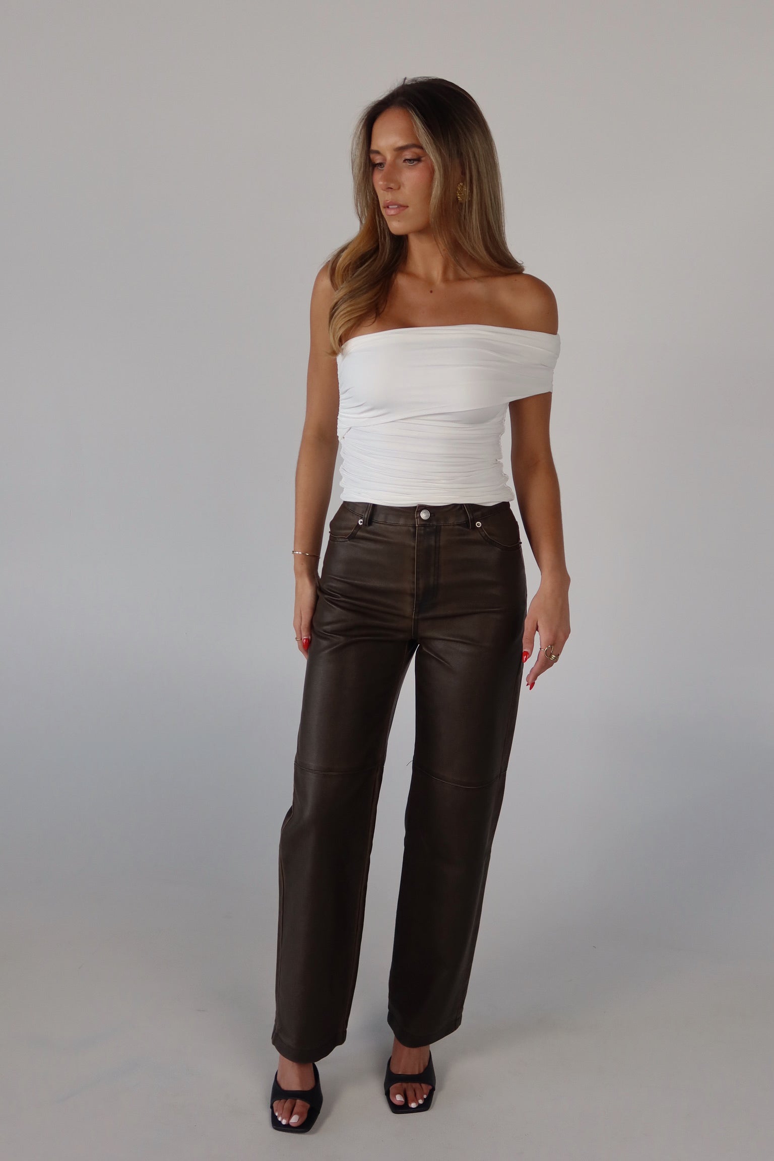 Brown Vintage Washed Pleather Pants