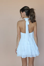 White Rosette Tiered Mini Dress