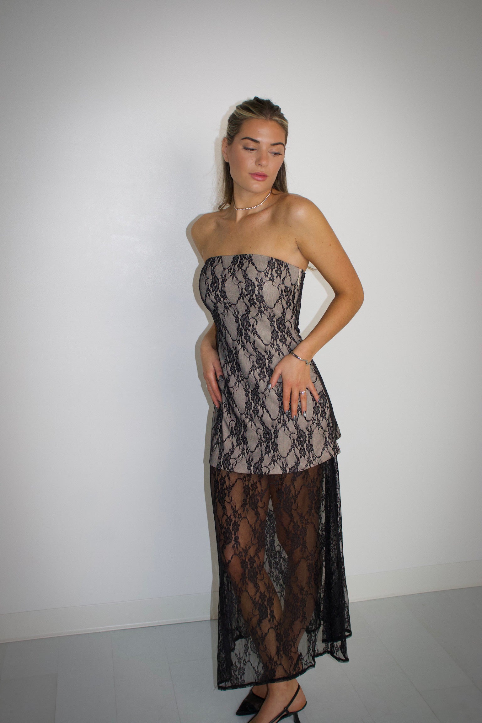 Brielle Lace Strapless Maxi Dress