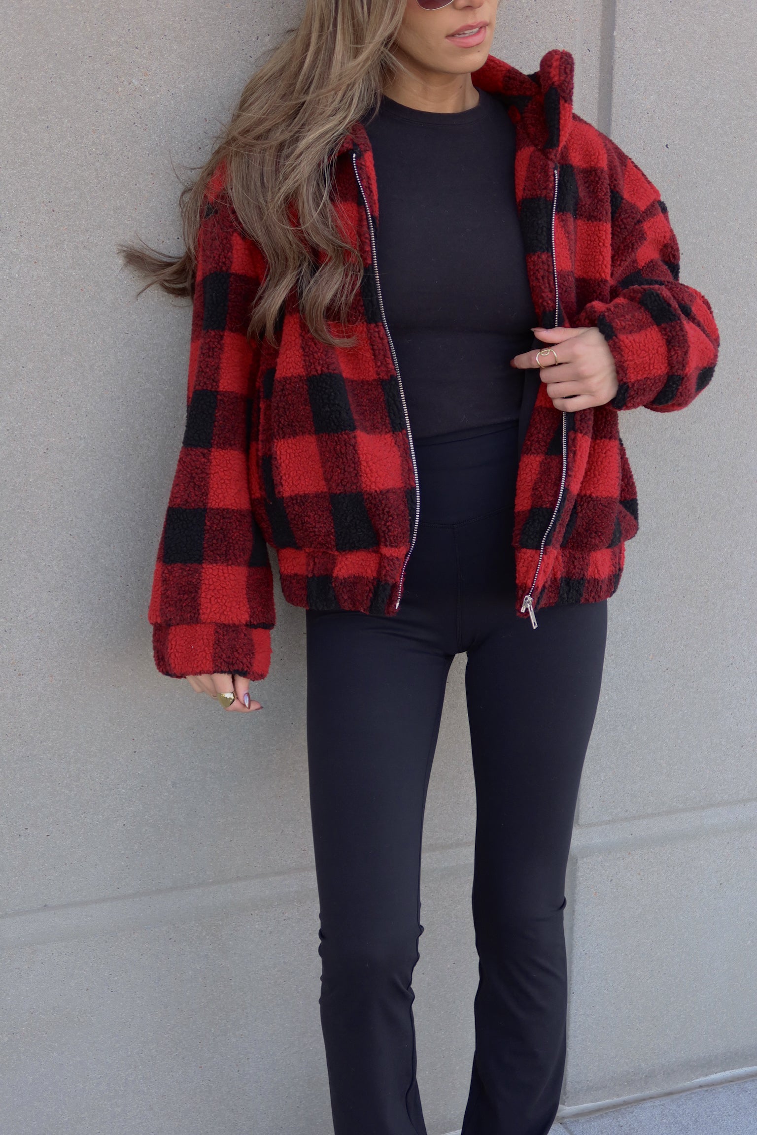 Jax Red Plaid Sherpa Coat