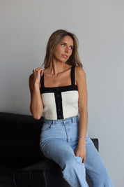 Color Block Cropped Button Up Tank