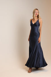 Nova Satin Maxi Dress In Navy