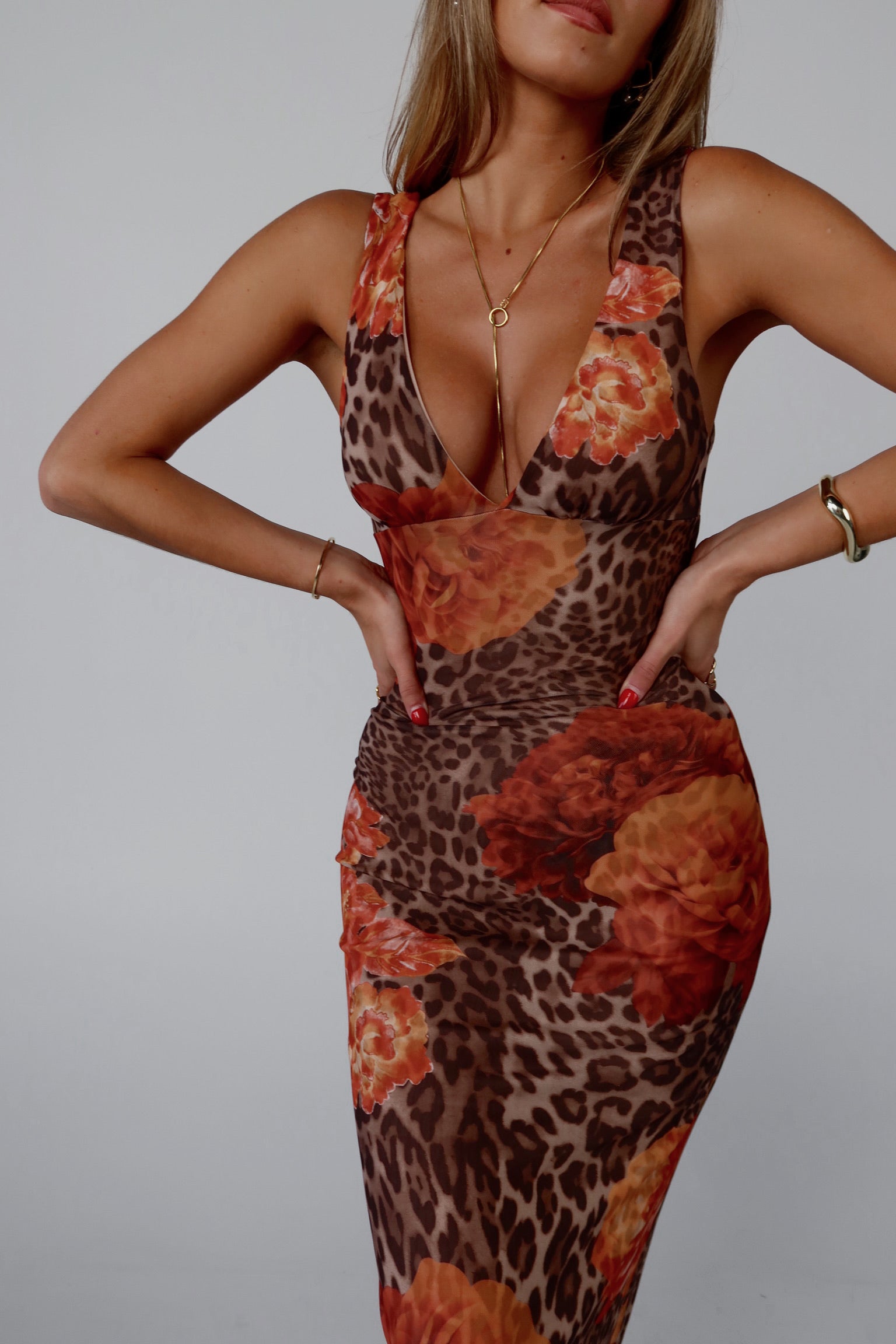 Layla Leopard Print Mesh Maxi Dress