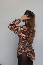 Leopard Print Button-Up Top with Back Tie