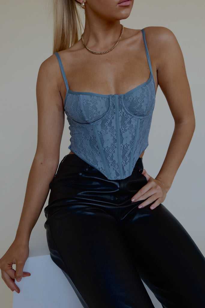 RESTOCKED: Baylor Lace Bustier Top In Baby Blue – Madida Clothing