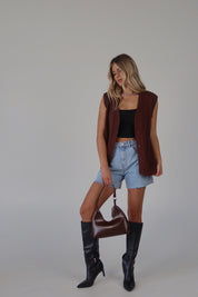 Brown Sleeveless Button-Down Sweater