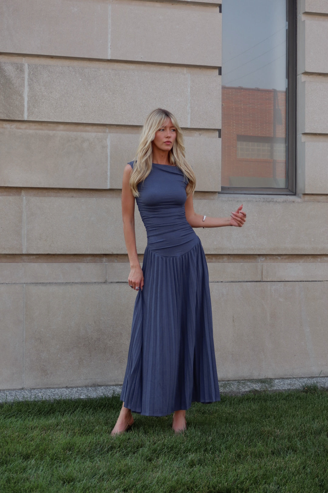 Serene One-Shoulder Pleated Maxi Dress