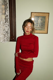 Holiday Red Shimmer Turtle Neck Top