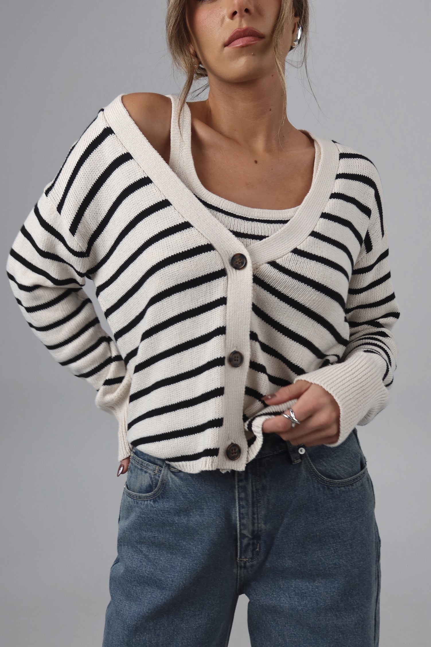 The Striped Knit Cardigan & Tank Set