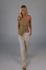 Taylor Asymmetrical One-Shoulder Top In Olive