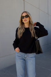 Lenny Black Cotton Relaxed Sweater