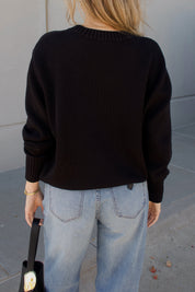 Lenny Black Cotton Relaxed Sweater
