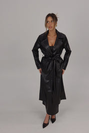 Black Pleather Trench Coat