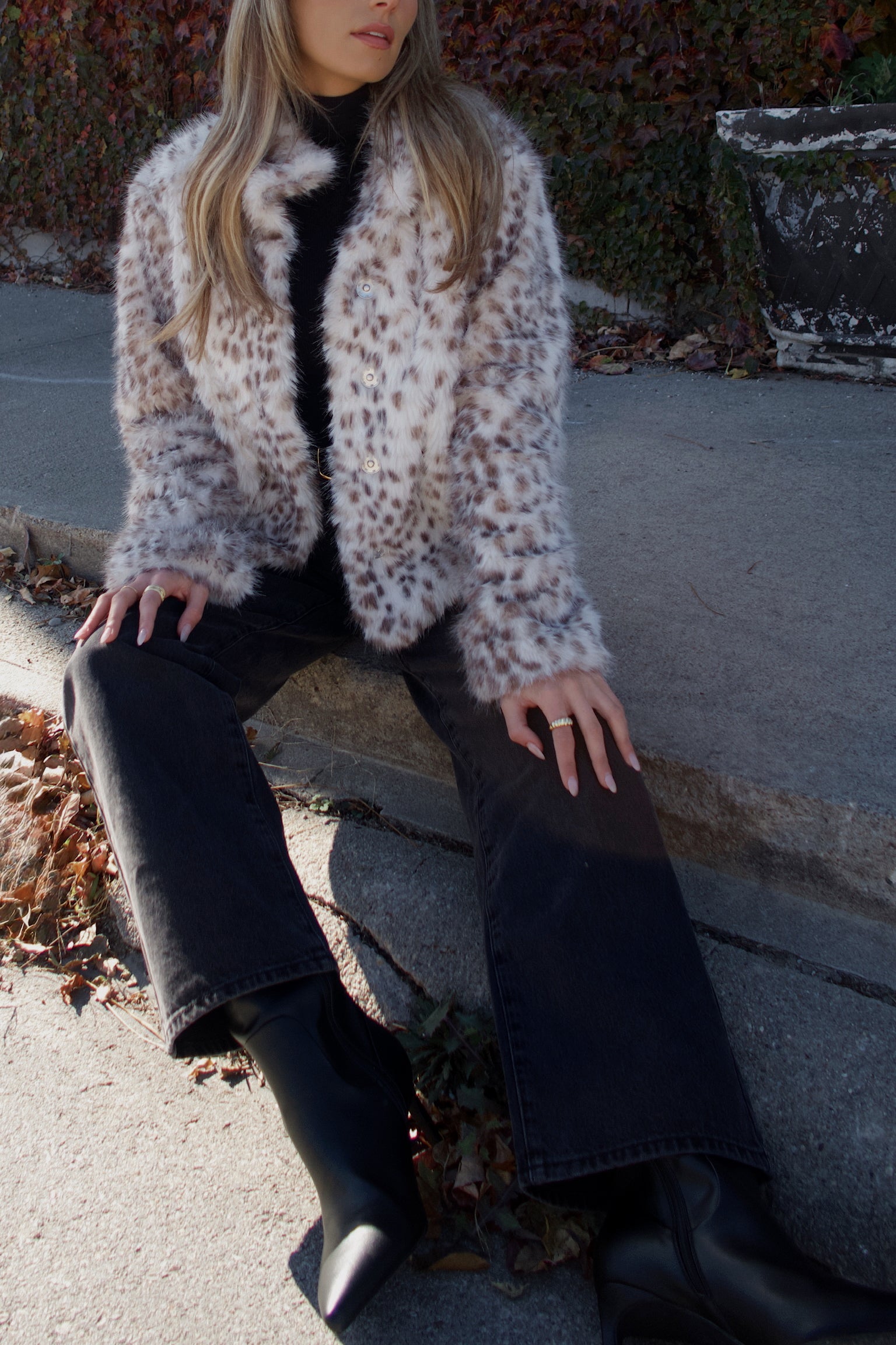 Snow Leopard Faux Fur Jacket
