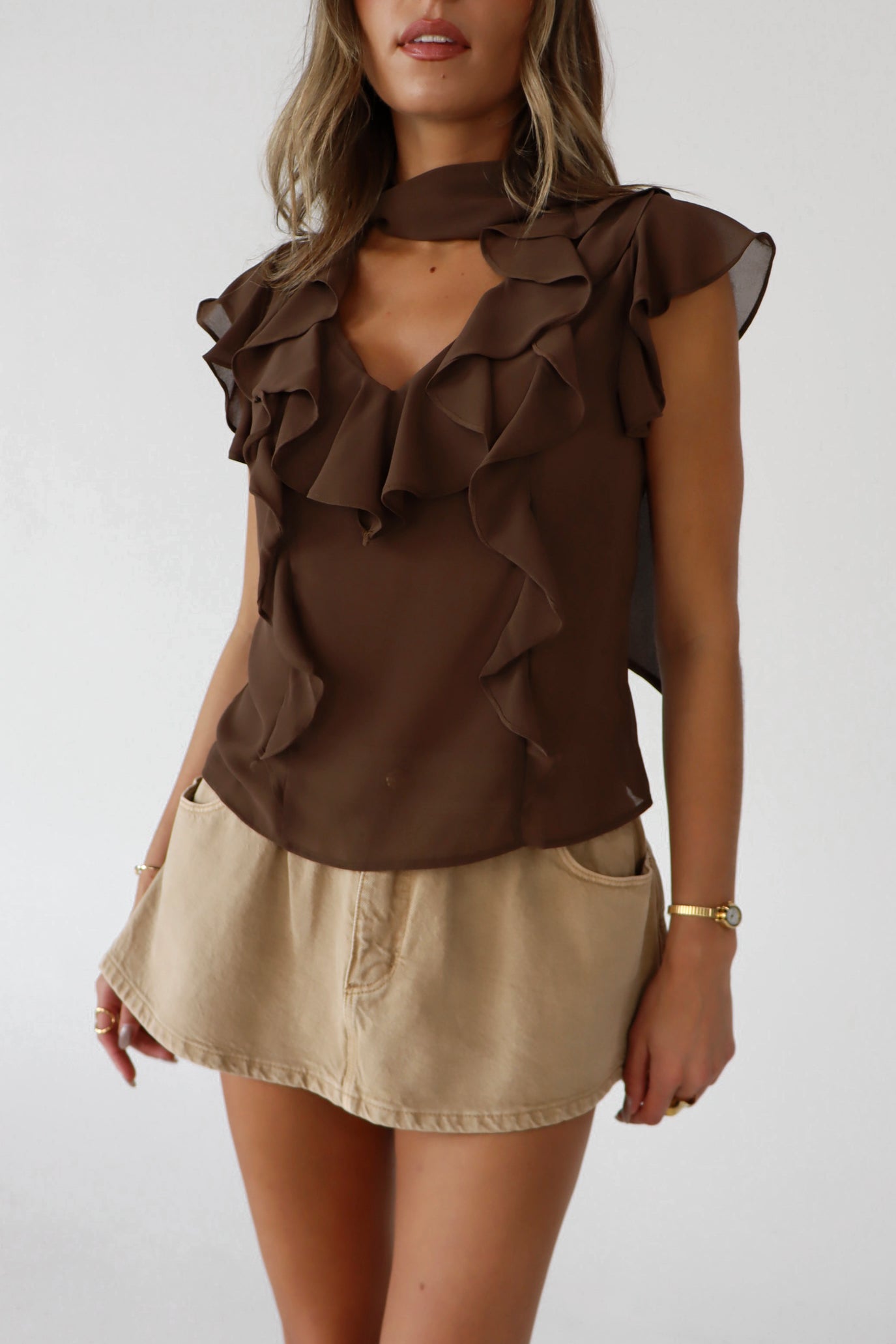 Margaux Mocha Ruffle Top