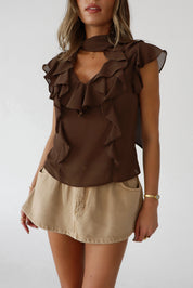 Margaux Mocha Ruffle Top