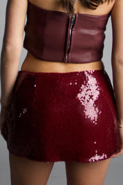 Rochelle Burgundy Sequin Mini Skirt