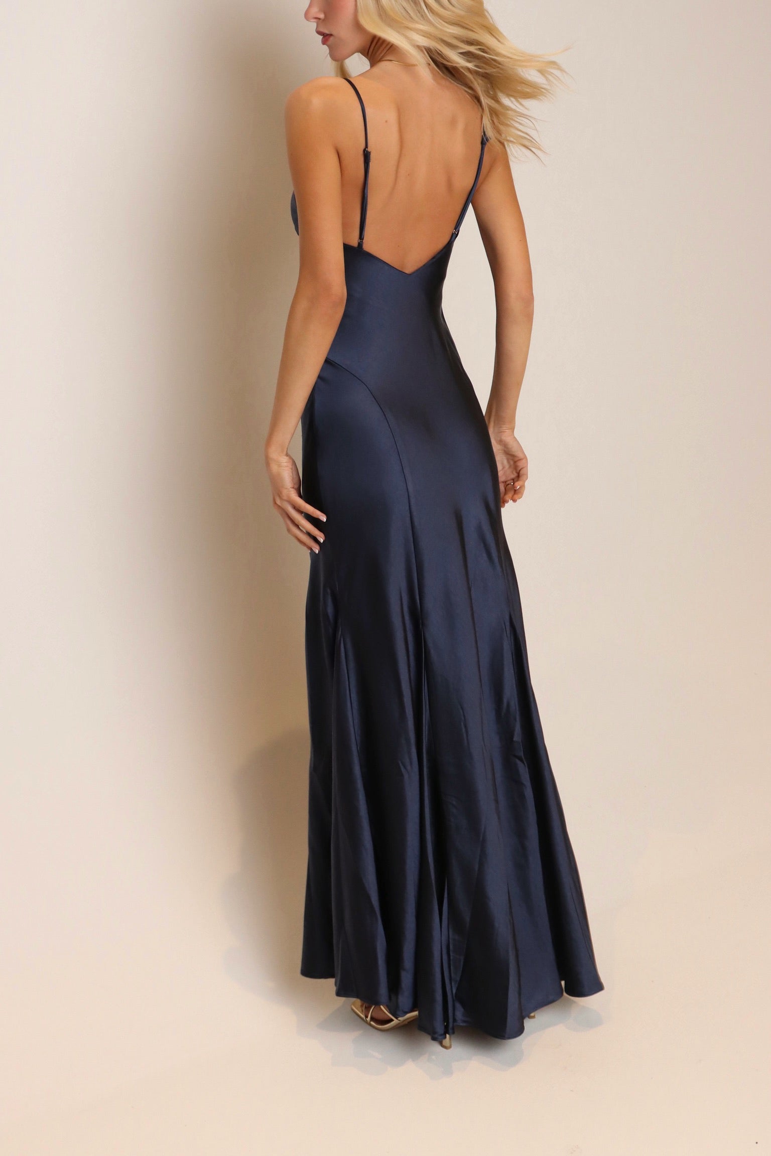Nova Satin Maxi Dress In Navy