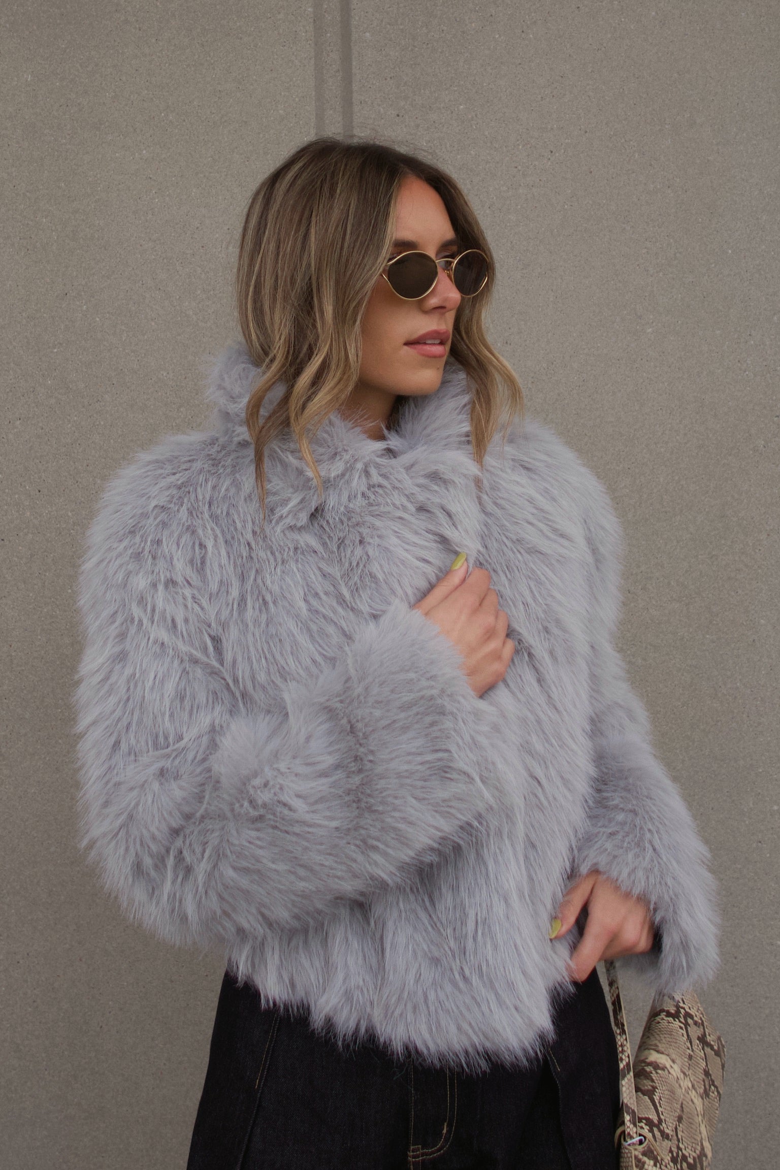 Grey Faux Fur Cropped Jacket