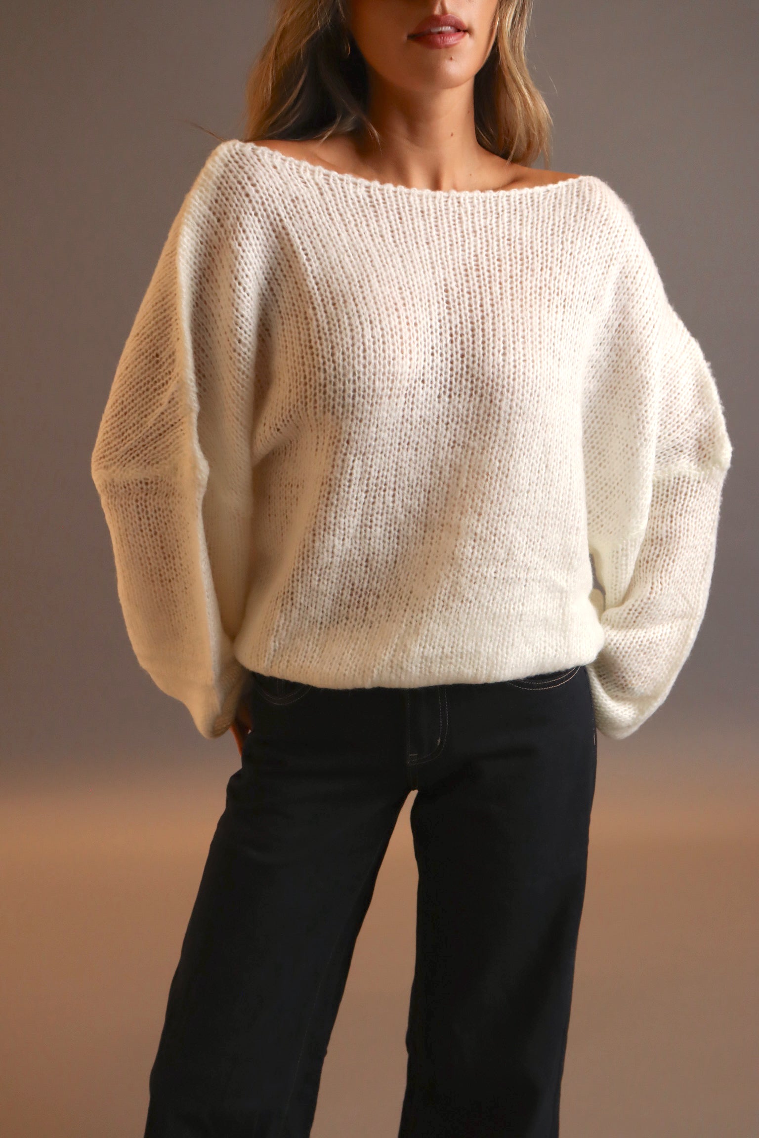Kacey Boat Neck Pullover Sweater In Ivory
