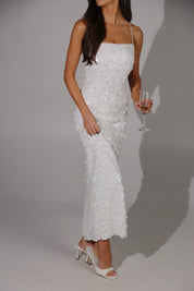 Estelle White Sequin Midi Dress