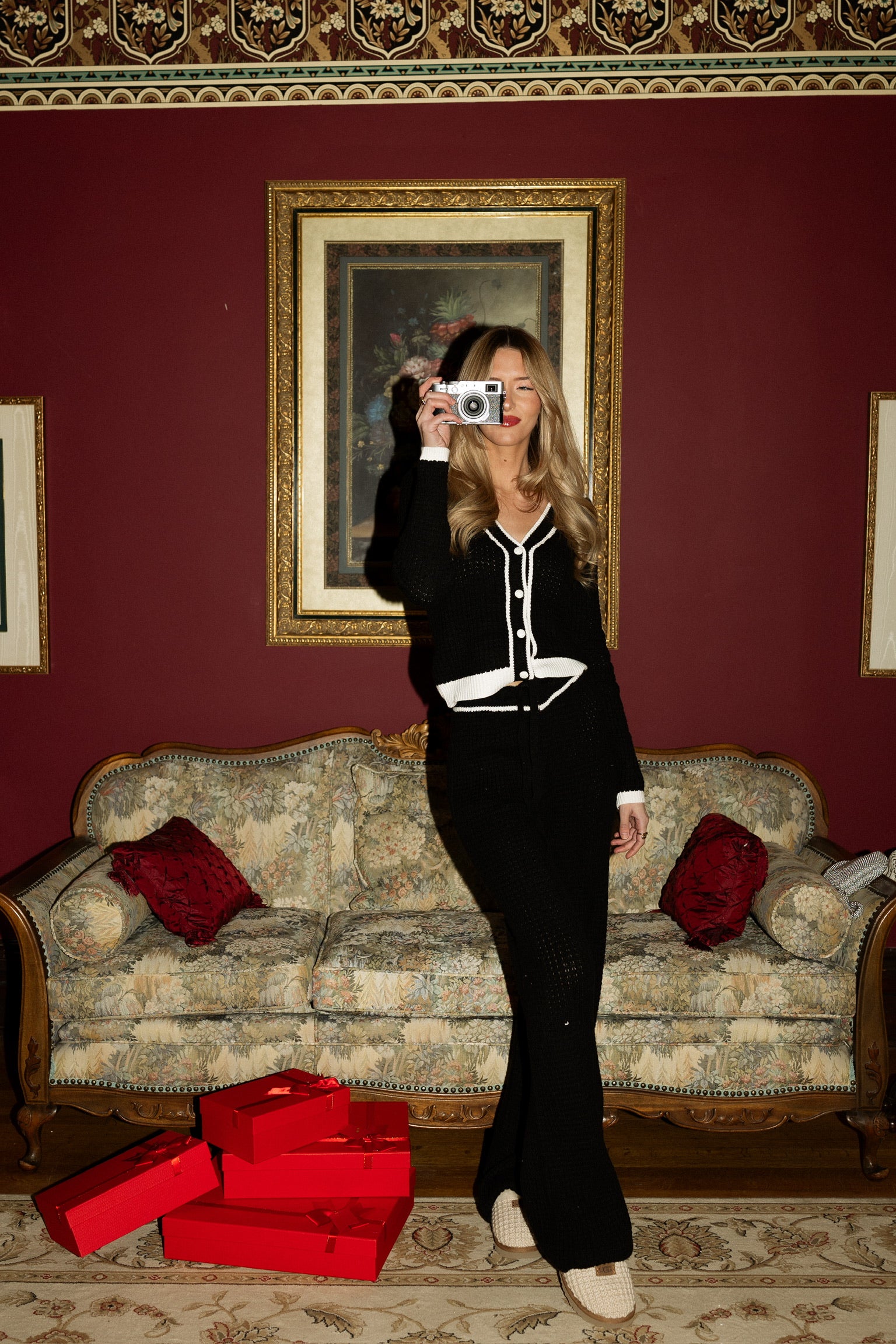 Contrast Knit Button Down Cardigan in Black/Cream – Madida Clothing