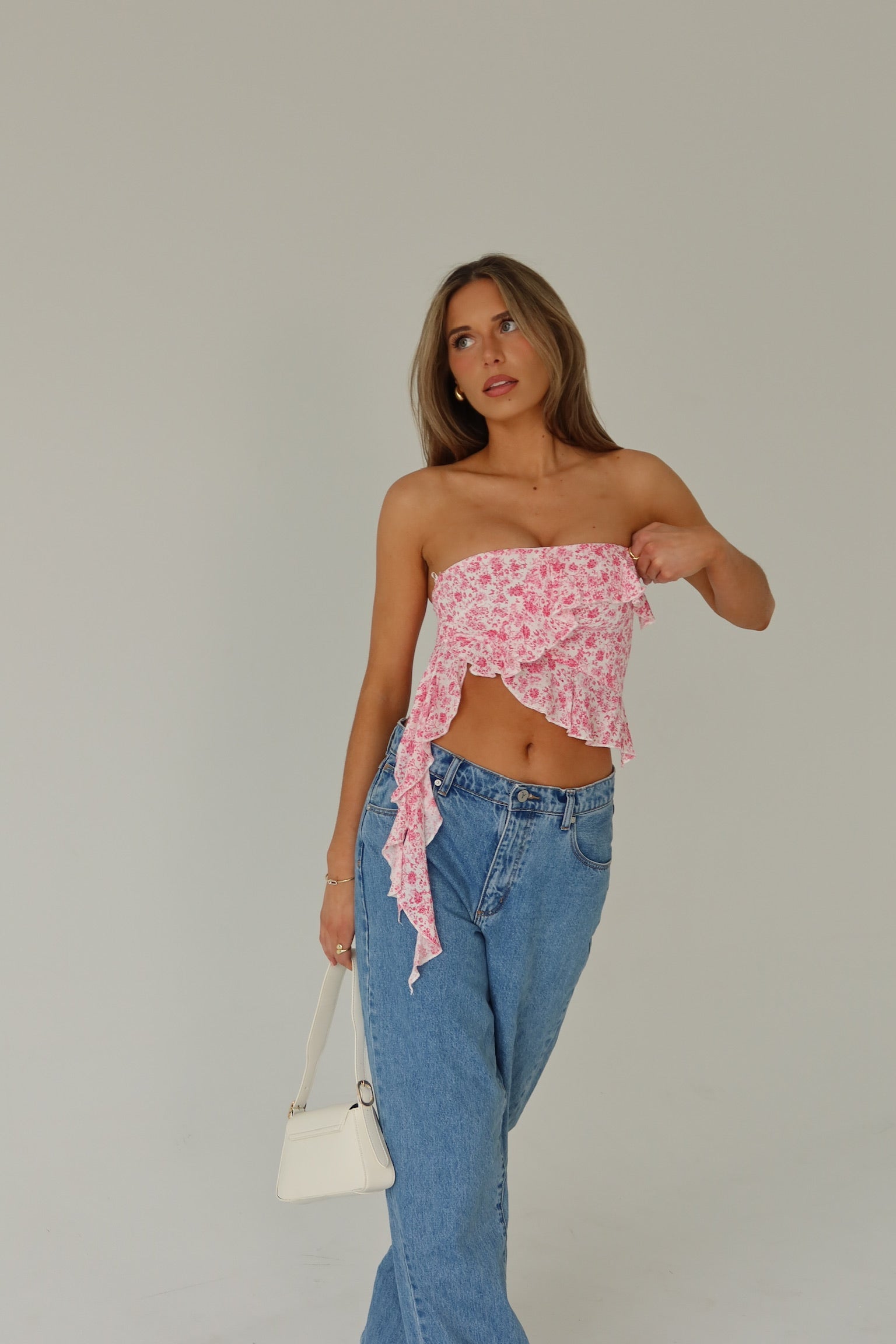 RESTOCKED :Zoey Pink Floral Strapless Top